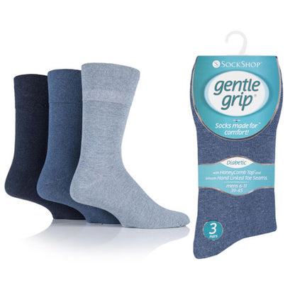 Gentle Grip Mens Diabetic Socks Blue Assortment UK 6-11