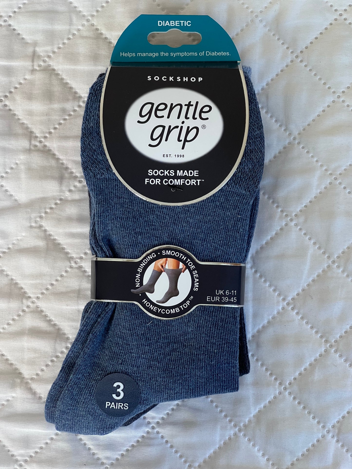 Gentle Grip Mens Diabetic Socks Blue Assortment UK 6-11