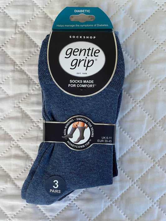 Gentle Grip Mens Diabetic Socks Blue Assortment UK 6-11