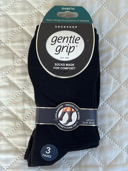 Gentle Grip Mens Diabetic Socks Black UK 6-11