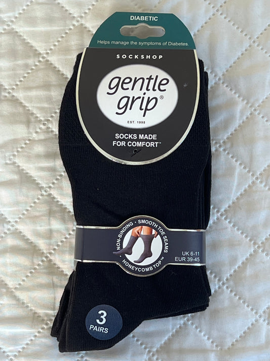 Gentle Grip Mens Diabetic Socks Black UK 6-11