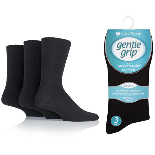 Gentle Grip Mens Diabetic Socks Black UK 6-11