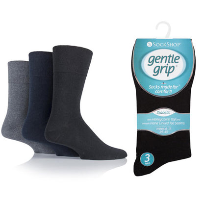 Gentle Grip Mens Diabetic Socks Black/Navy/Grey Assortment UK 6-11