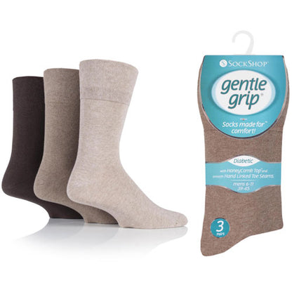 Gentle Grip Mens Diabetic Socks Brown Assortment UK 6-11