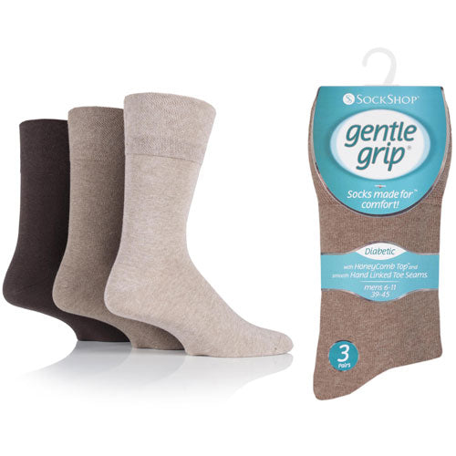 Gentle Grip Mens Diabetic Socks Brown Assortment UK 6-11